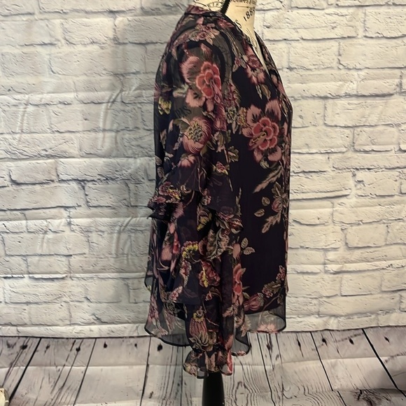 Chico’s Chiffon Floral Ruffle Blouse Long Sleeve Feminine Sheer w/Camisole - Picture 5 of 12